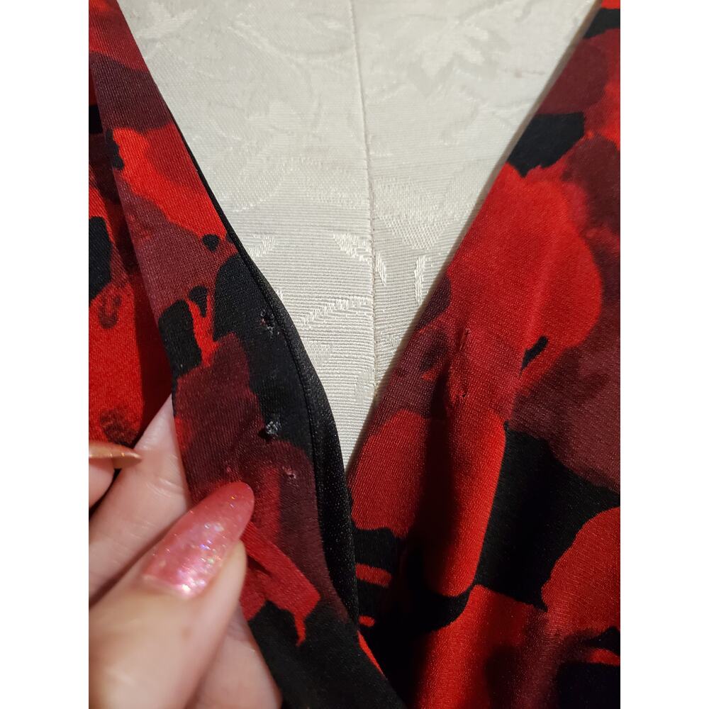 Chaps x Ralph Lauren Crossover Drape 3/4 Sleeve Faux Wrap Dress Sz XL Red Black - Picture 7 of 13